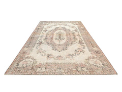 Handmade Wool Rug - Vintage Cream Medallion 6x9 Feet Area Carpet