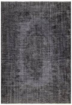 Handmade Wool Rug - Vintage Black Medallion Carpet 5' x 8' Cotton Wool Blend