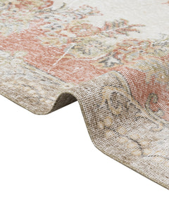 Handmade Wool Rug - Vintage Medallion Pattern 5x9 Area Rug | Cream Cotton Blend Carpet