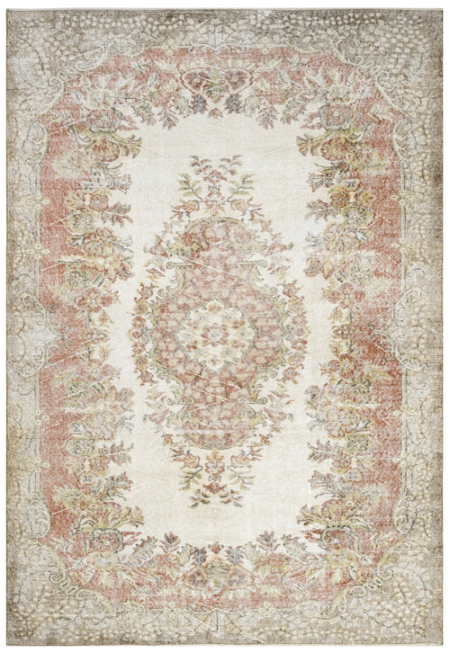 Handmade Wool Rug - Vintage Medallion Pattern 5x9 Area Rug | Cream Cotton Blend Carpet