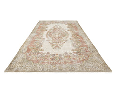 Handmade Wool Rug - Vintage Medallion Pattern 5x9 Area Rug | Cream Cotton Blend Carpet
