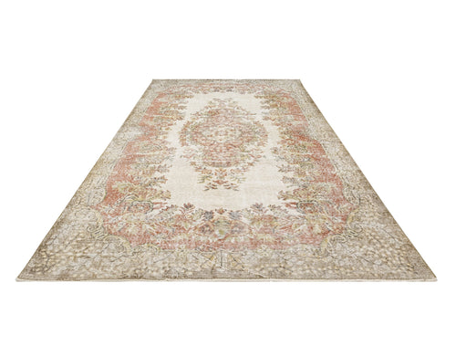Handmade Wool Rug - Vintage Medallion Pattern 5x9 Area Rug | Cream Cotton Blend Carpet