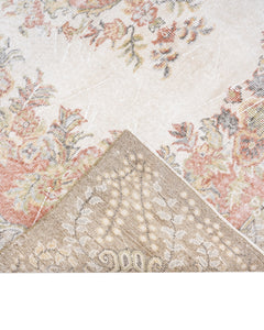 Handmade Wool Rug - Vintage Medallion Pattern 5x9 Area Rug | Cream Cotton Blend Carpet