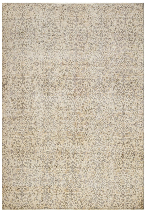 Handmade Wool Rug - Vintage Beige Medallion Carpet 5'2"x9'4" | Soft Cotton Blend