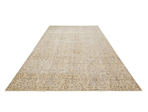 Handmade Wool Rug - Vintage Beige Medallion Carpet 5'2"x9'4" | Soft Cotton Blend