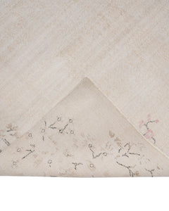 Handmade Wool Rug - Vintage Floral Pattern Cream Cotton Blend Carpet 5'10" x 9'1"