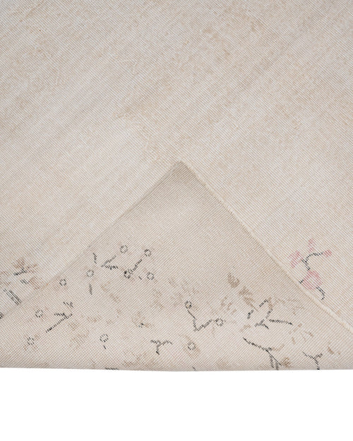 Handmade Wool Rug - Vintage Floral Pattern Cream Cotton Blend Carpet 5'10" x 9'1"