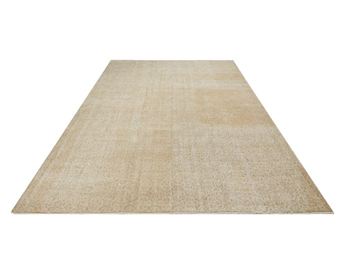 Vintage Wool Rug - Handmade Anatolian Woven Area Carpet 6'9" x 10'5" Cream Cotton