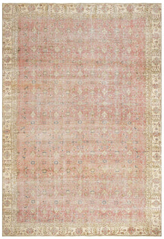 Handmade Wool Rug - Vintage Red Frame 6'3"x9'7" Classic Cotton Blend Carpet