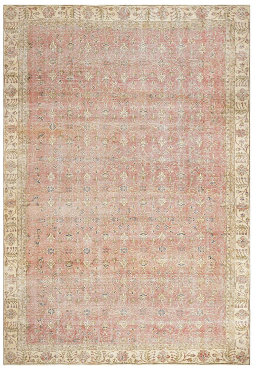 Handmade Wool Rug - Vintage Red Frame 6'3"x9'7" Classic Cotton Blend Carpet