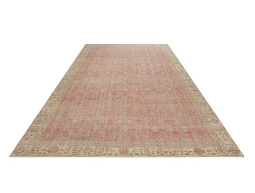 Handmade Wool Rug - Vintage Red Frame 6'3"x9'7" Classic Cotton Blend Carpet