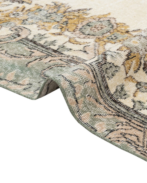 Handmade Wool Rug - Vintage Green Medallion Carpet | Boho Style Floor Covering 5'1" x 8'8"