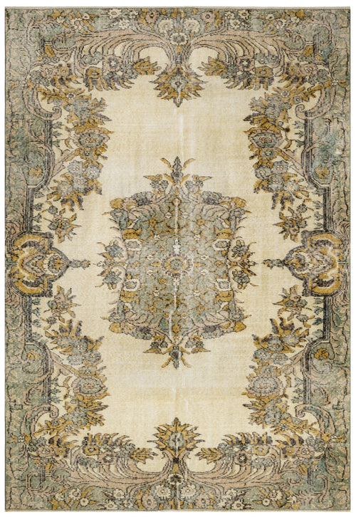 Handmade Wool Rug - Vintage Green Medallion Carpet | Boho Style Floor Covering 5'1" x 8'8"