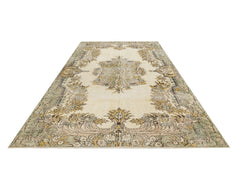 Handmade Wool Rug - Vintage Green Medallion Carpet | Boho Style Floor Covering 5'1" x 8'8"