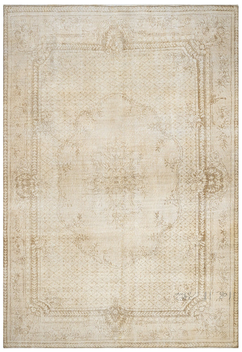 Handmade Wool Rug – Vintage Beige Medallion Cotton Blend Area Rug 5'5"x8'11"