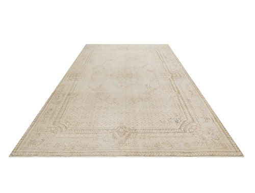 Handmade Wool Rug – Vintage Beige Medallion Cotton Blend Area Rug 5'5"x8'11"