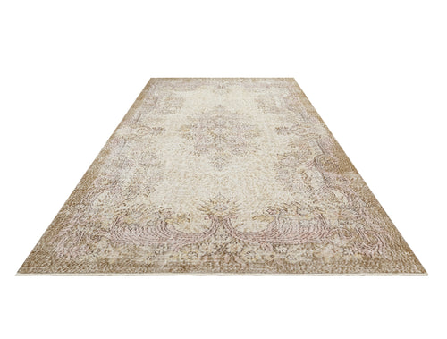 Handmade Wool Rug - Vintage Brown Medallion 6x9 Cotton Wool Blend Carpet