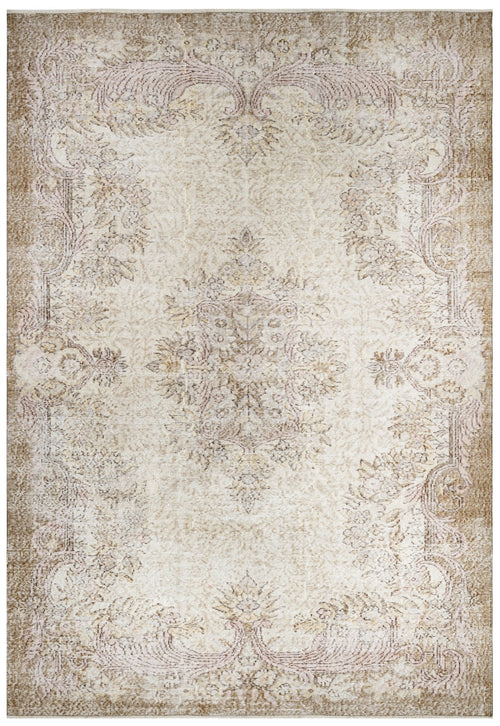 Handmade Wool Rug - Vintage Brown Medallion 6x9 Cotton Wool Blend Carpet