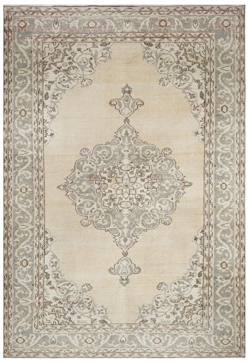 Handmade Wool Rug - Vintage Grey Medallion 4x9 Cotton Blend Carpet