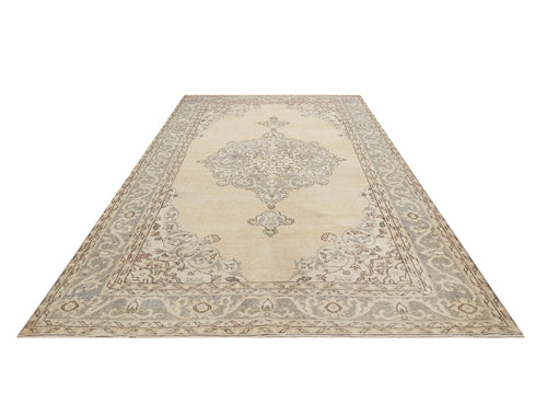 Handmade Wool Rug - Vintage Grey Medallion 4x9 Cotton Blend Carpet