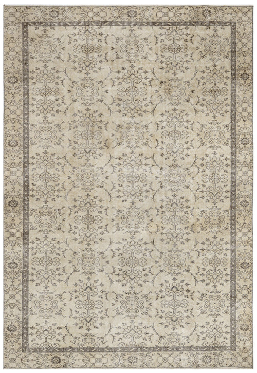 Handmade Wool Rug - Vintage Brown Frame Cotton Blend Carpet 5'9" x 8'0"