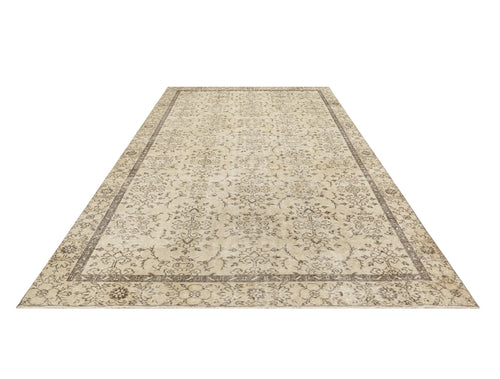 Handmade Wool Rug - Vintage Brown Frame Cotton Blend Carpet 5'9" x 8'0"