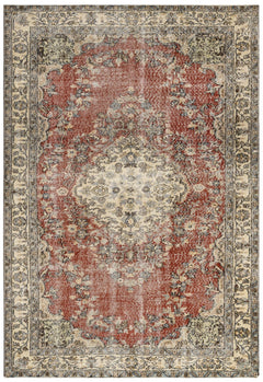 Handmade Wool Rug - Vintage Burgundy Medallion 5'6" x 9'1" Soft Durable Cotton Carpet