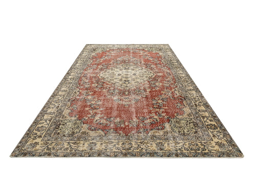 Handmade Wool Rug - Vintage Burgundy Medallion 5'6" x 9'1" Soft Durable Cotton Carpet