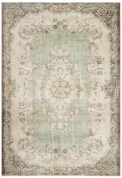 Handmade Wool Rug Vintage Green Medallion Carpet 6'7" x 9'10" - Soft Durable Blend