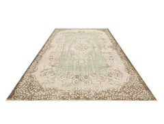 Handmade Wool Rug Vintage Green Medallion Carpet 6'7" x 9'10" - Soft Durable Blend