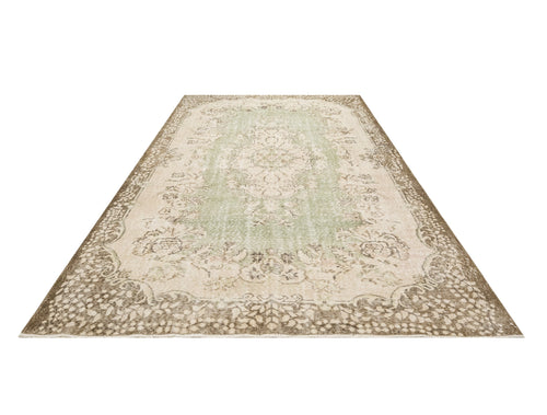 Handmade Wool Rug Vintage Green Medallion Carpet 6'7" x 9'10" - Soft Durable Blend