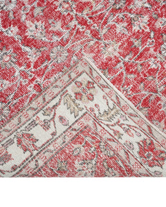 Handmade Wool Rug - Vintage Red Frame Cotton Blend Rug 5x9 Feet for Living Room