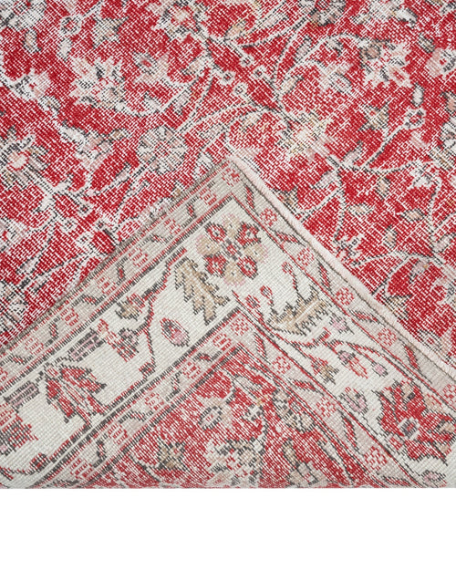 Handmade Wool Rug - Vintage Red Frame Cotton Blend Rug 5x9 Feet for Living Room