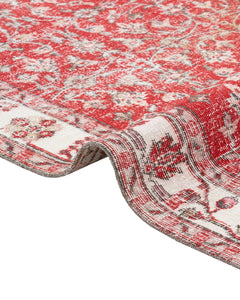 Handmade Wool Rug - Vintage Red Frame Cotton Blend Rug 5x9 Feet for Living Room