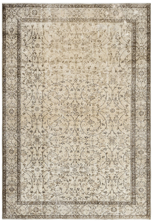 Handmade Wool Cotton Rug - Vintage Brown Frame 5'2" x 8'6" Area Carpet