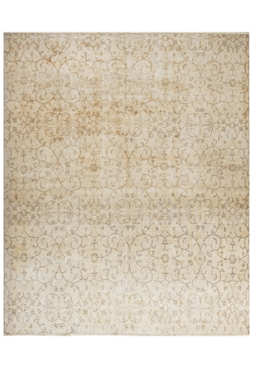 Handmade Wool Rug Vintage Floral Design - Beige Cotton Blend Carpet 5'5" x 9'2"