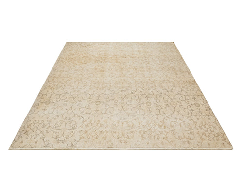 Handmade Wool Rug Vintage Floral Design - Beige Cotton Blend Carpet 5'5" x 9'2"