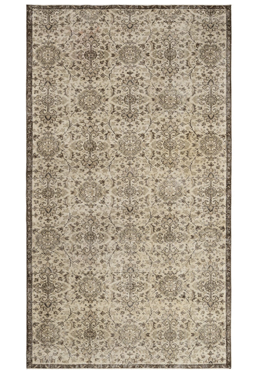 Handmade Wool Rug – Vintage Brown Frame 6x9 Feet Anatolian Woven Carpet