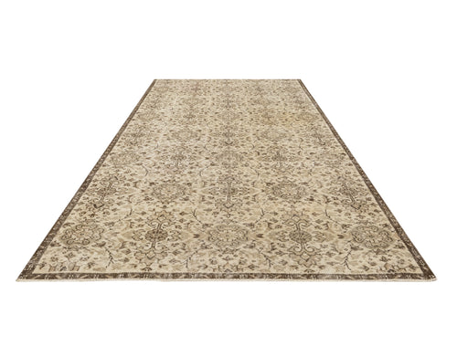 Handmade Wool Rug – Vintage Brown Frame 6x9 Feet Anatolian Woven Carpet