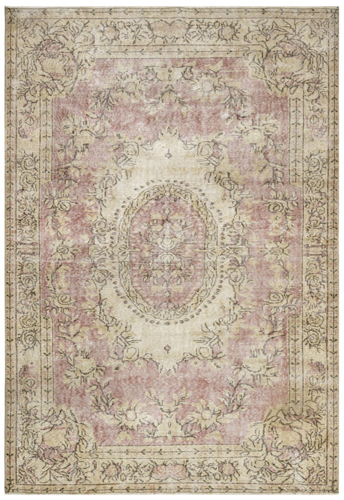 Handmade Wool Rug - Vintage Pink Medallion 9'9" x 5'7" Cotton Wool Carpet