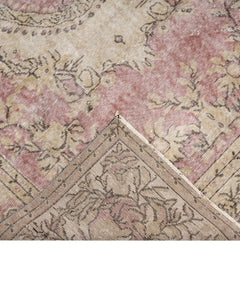 Handmade Wool Rug - Vintage Pink Medallion 9'9" x 5'7" Cotton Wool Carpet