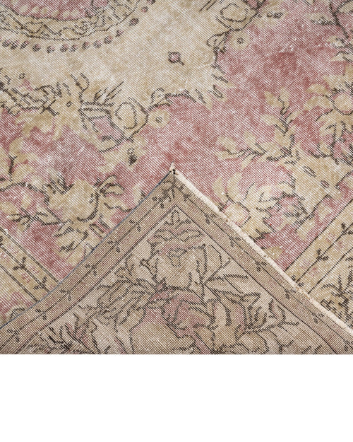 Handmade Wool Rug - Vintage Pink Medallion 9'9" x 5'7" Cotton Wool Carpet