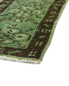 Handmade Wool Rug – Vintage Green Frame 6'2" x 9'2" Cotton & Wool Carpet