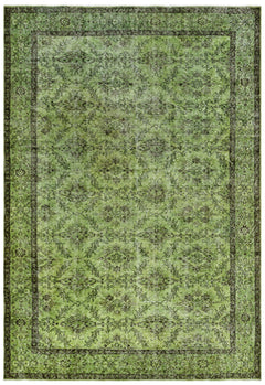 Handmade Wool Rug – Vintage Green Frame 6'2" x 9'2" Cotton & Wool Carpet