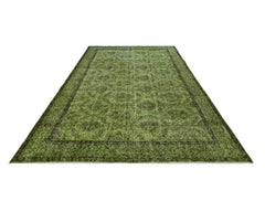 Handmade Wool Rug – Vintage Green Frame 6'2" x 9'2" Cotton & Wool Carpet
