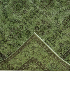 Handmade Wool Rug – Vintage Green Frame 6'2" x 9'2" Cotton & Wool Carpet