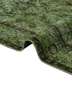 Handmade Wool Rug – Vintage Green Frame 6'2" x 9'2" Cotton & Wool Carpet