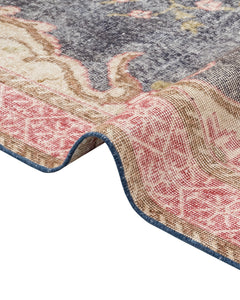 Handmade Wool Rug - Vintage Navy Medallion Pattern 6'9" x 9'7" Cotton Carpet