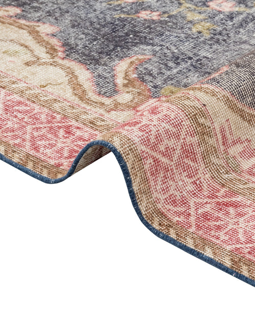 Handmade Wool Rug - Vintage Navy Medallion Pattern 6'9" x 9'7" Cotton Carpet