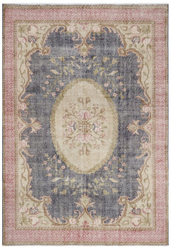 Handmade Wool Rug - Vintage Navy Medallion Pattern 6'9" x 9'7" Cotton Carpet